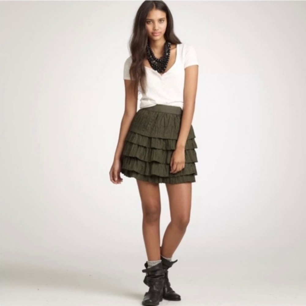 J-Crew 100% silk ruffle tiered mini skirt size 2